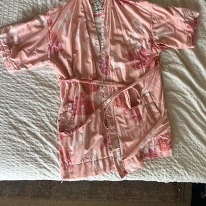 California Cowboy La Sirena Light Pink Floral Cotton Kimono Robe with Belt XS/S